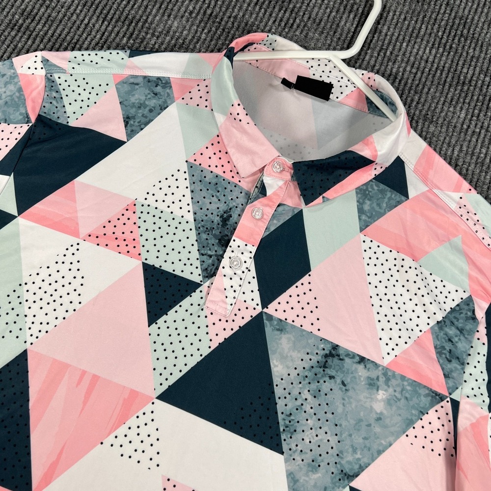 Yatta Golf Polo Shirt Mens 2XL XXL Pink Gray Geometric Short Sleeve Performance‎
